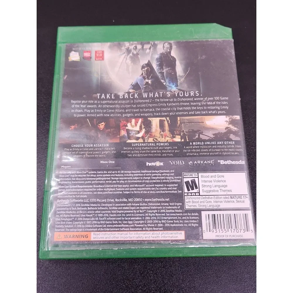 Xbox One Dishonored 2 Ltd Edition; 2016; Mature-17+‎ Used